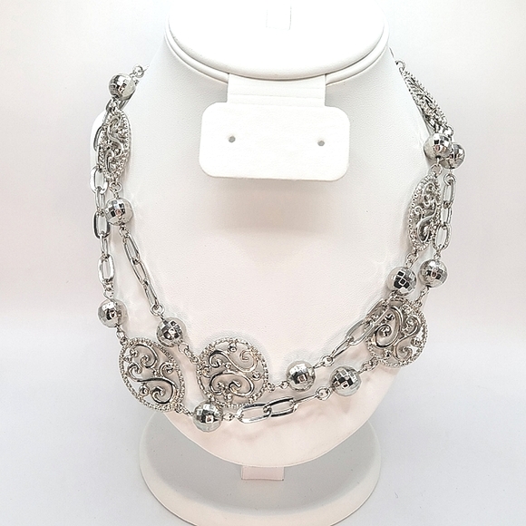 Jules B | Filigree Medallions Disco Balls Silvertone Necklace - Picture 7 of 9